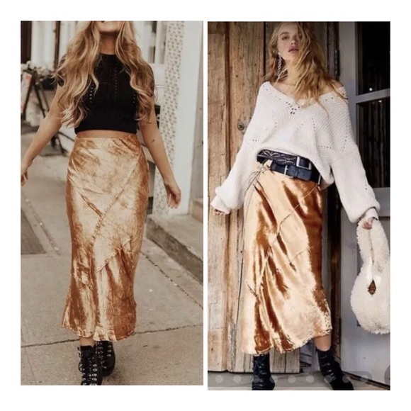 Free People Dresses & Skirts - NWOT free people gold swagger velvet skirt size XS